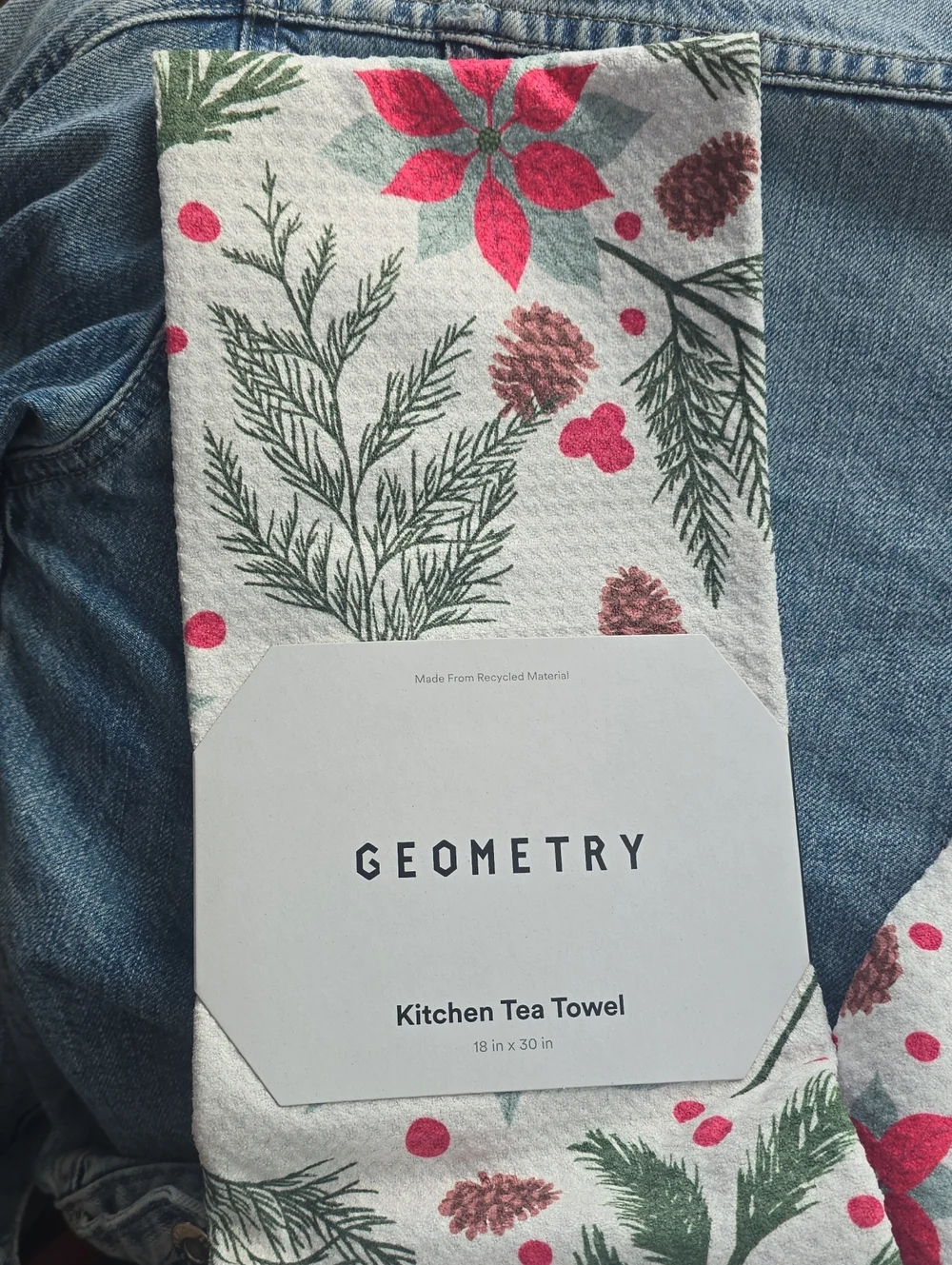 Geometry Tea Towel- Botanical Christmas Print - Nwt - 18in x 30in